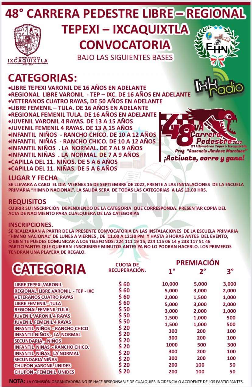 Carrera Tepexi Ixcaquixtla