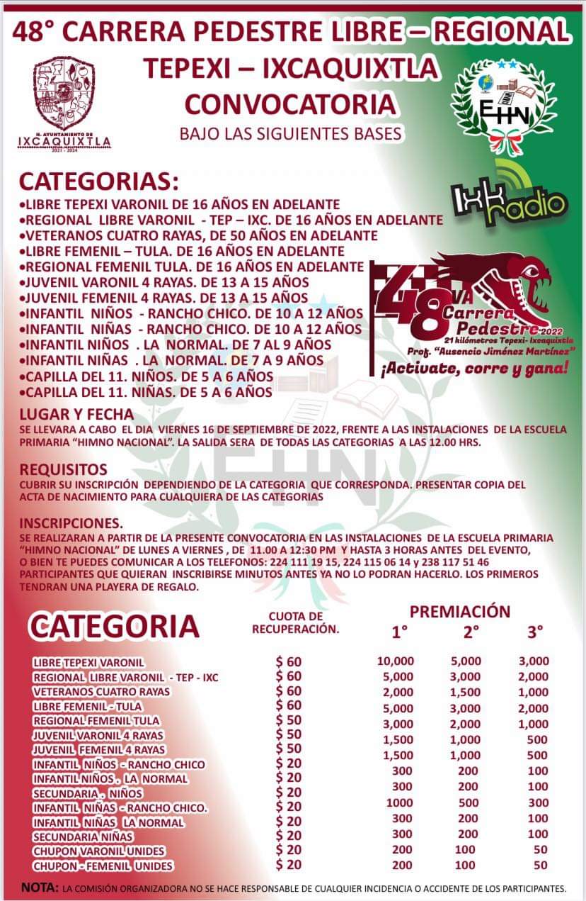 Carrera Tepexi Ixcaquixtla